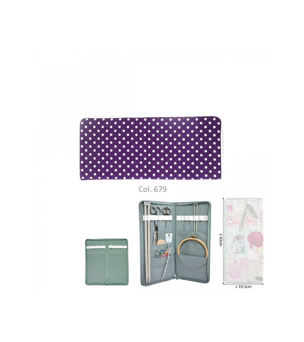 Knitting needle holder 43cmx20cm purple dots