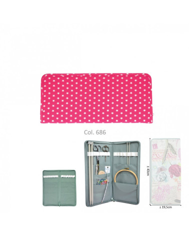 Knitting needle holder 43cmx20cm fuschia stars
