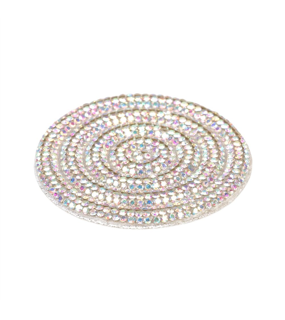 Motif cercles perles thermocollant 60mm argent