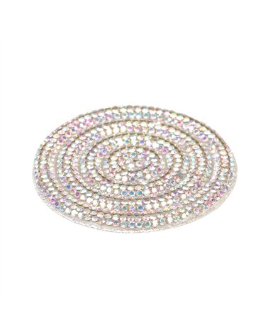 Motif cercles perles thermocollant 60mm argent