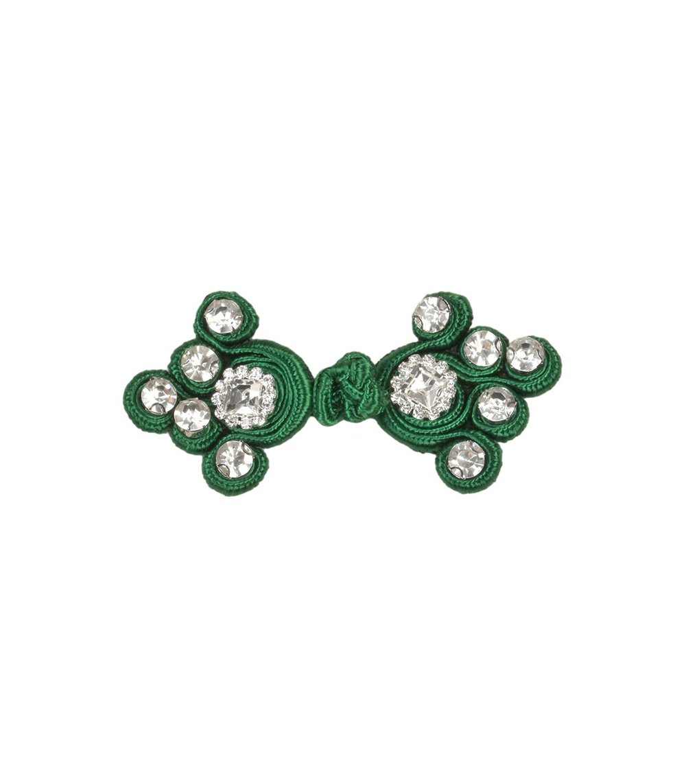 Brandebourg textile strass 75mm vert sapin