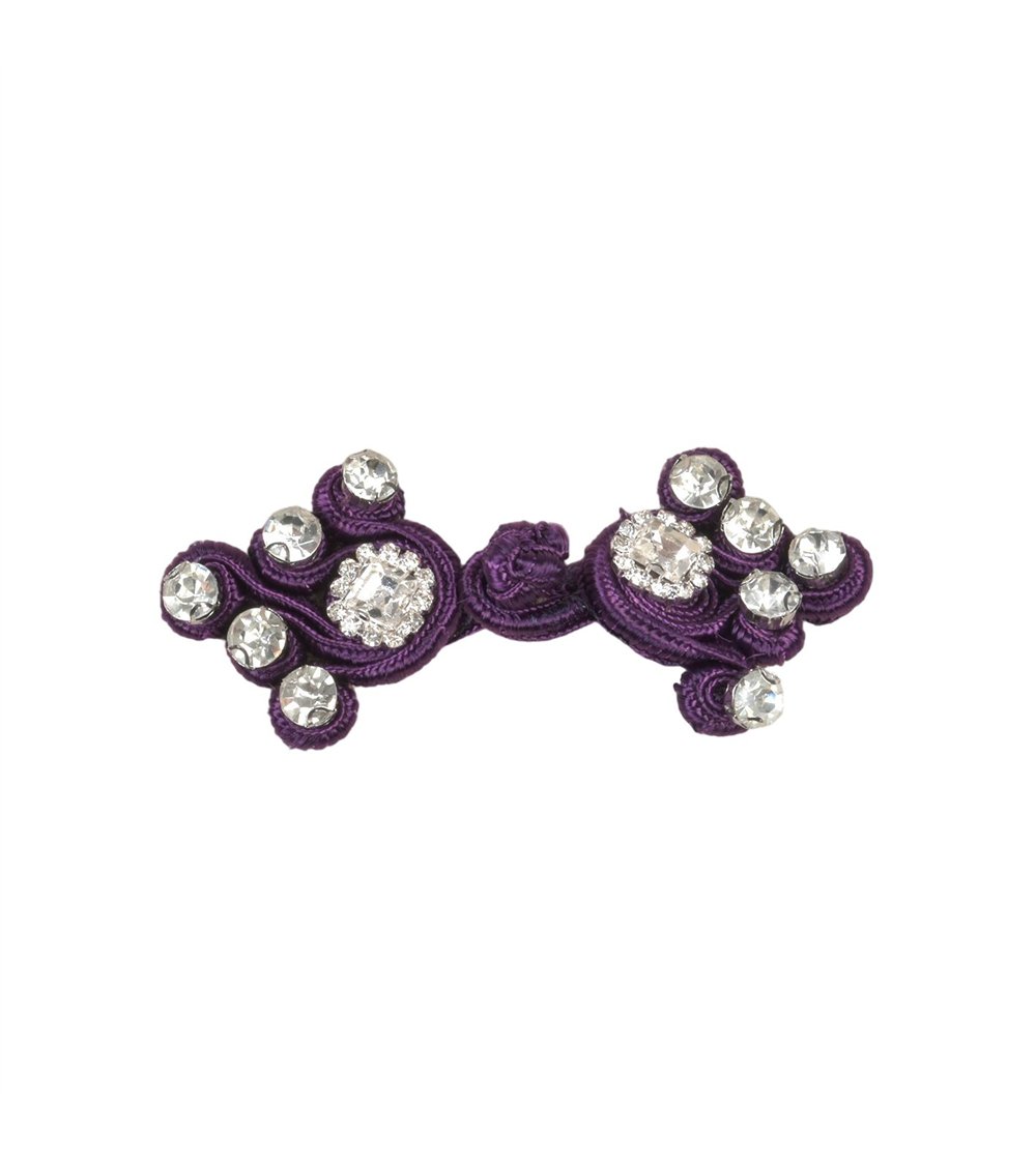 Brandebourg textile strass 75mm violet lilas