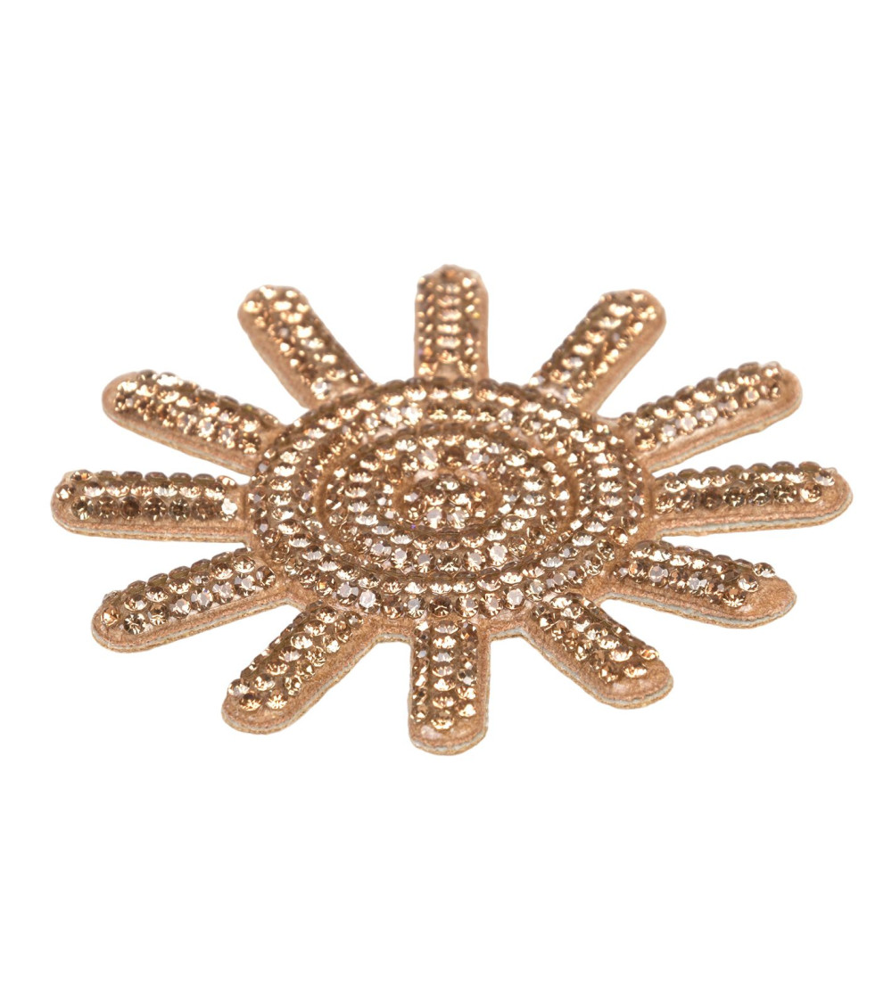 Set di 3 perline termoadesive con motivi sole da 65 mm color oro