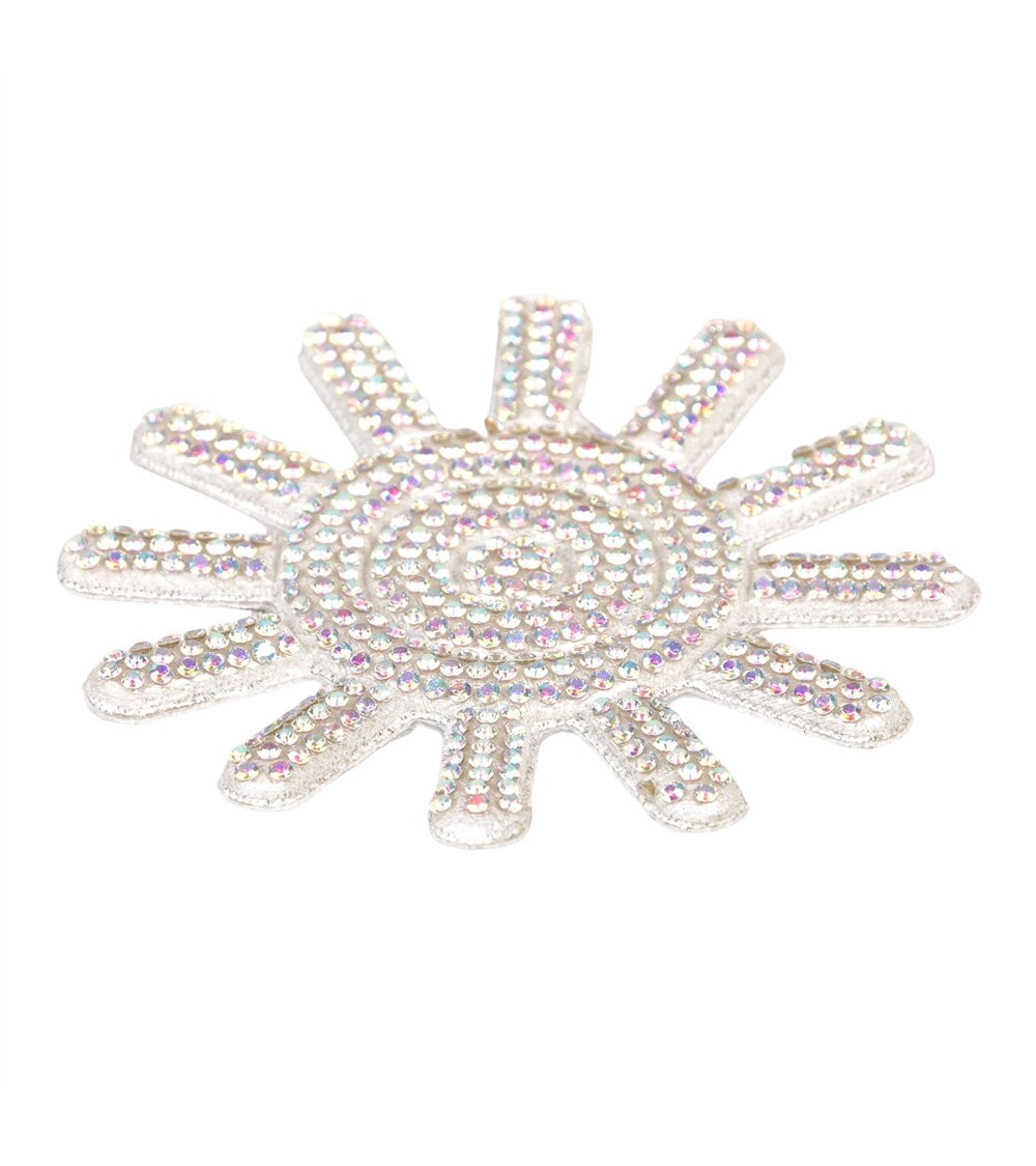 Lot de 3 motifs soleils perles thermocollant 65mm argent