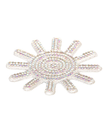 Set di 3 perline termoadesive con motivi sole 65 mm argento