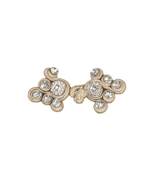 Lot de 5 brandebourgs textile strass 75mm beige