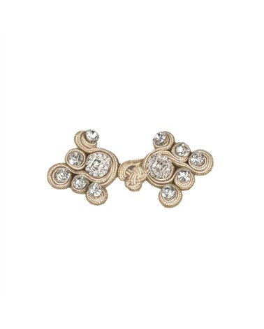 Lot de 5 brandebourgs textile strass 75mm beige