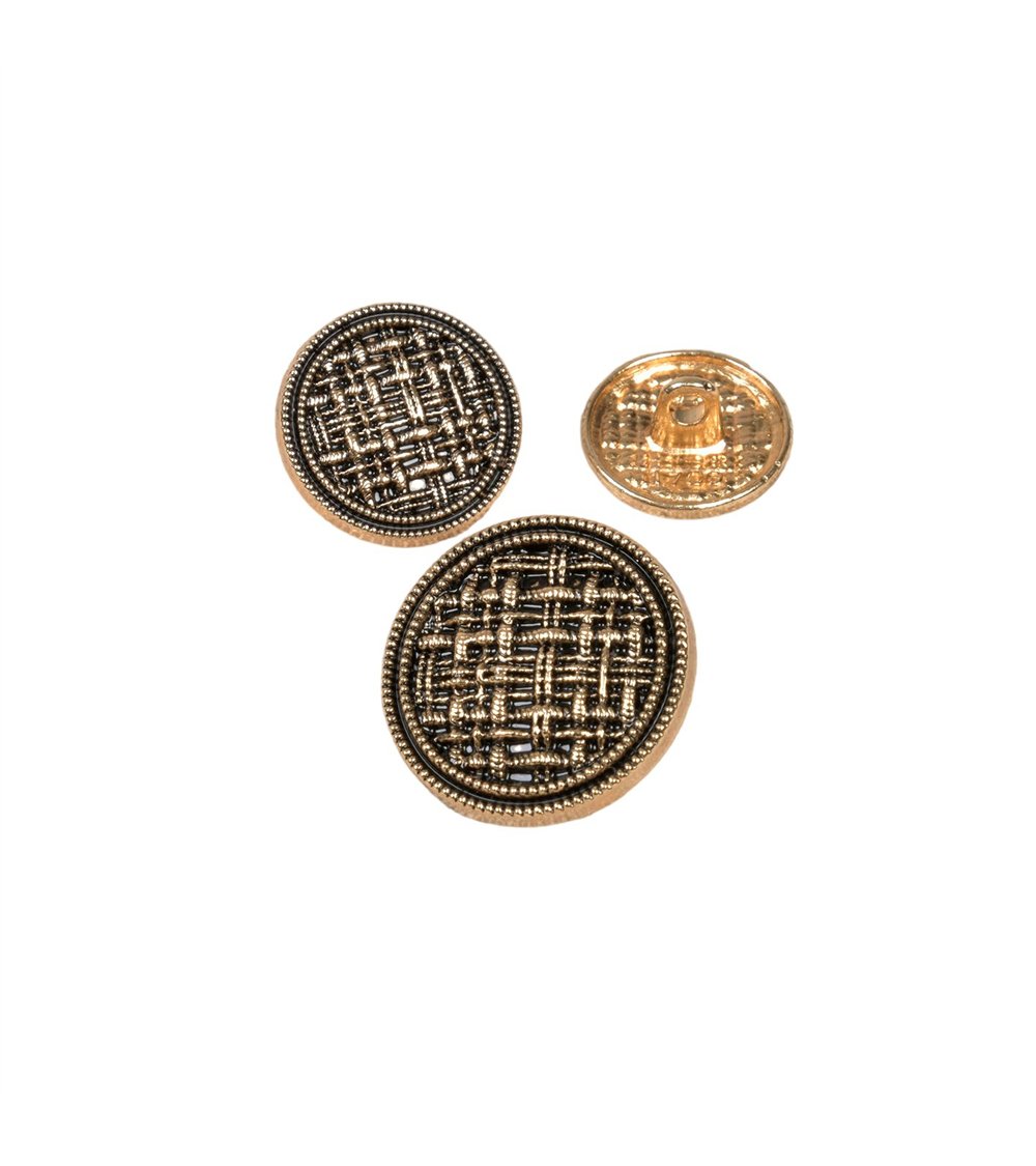 Boutons métal motif tissage or antique
