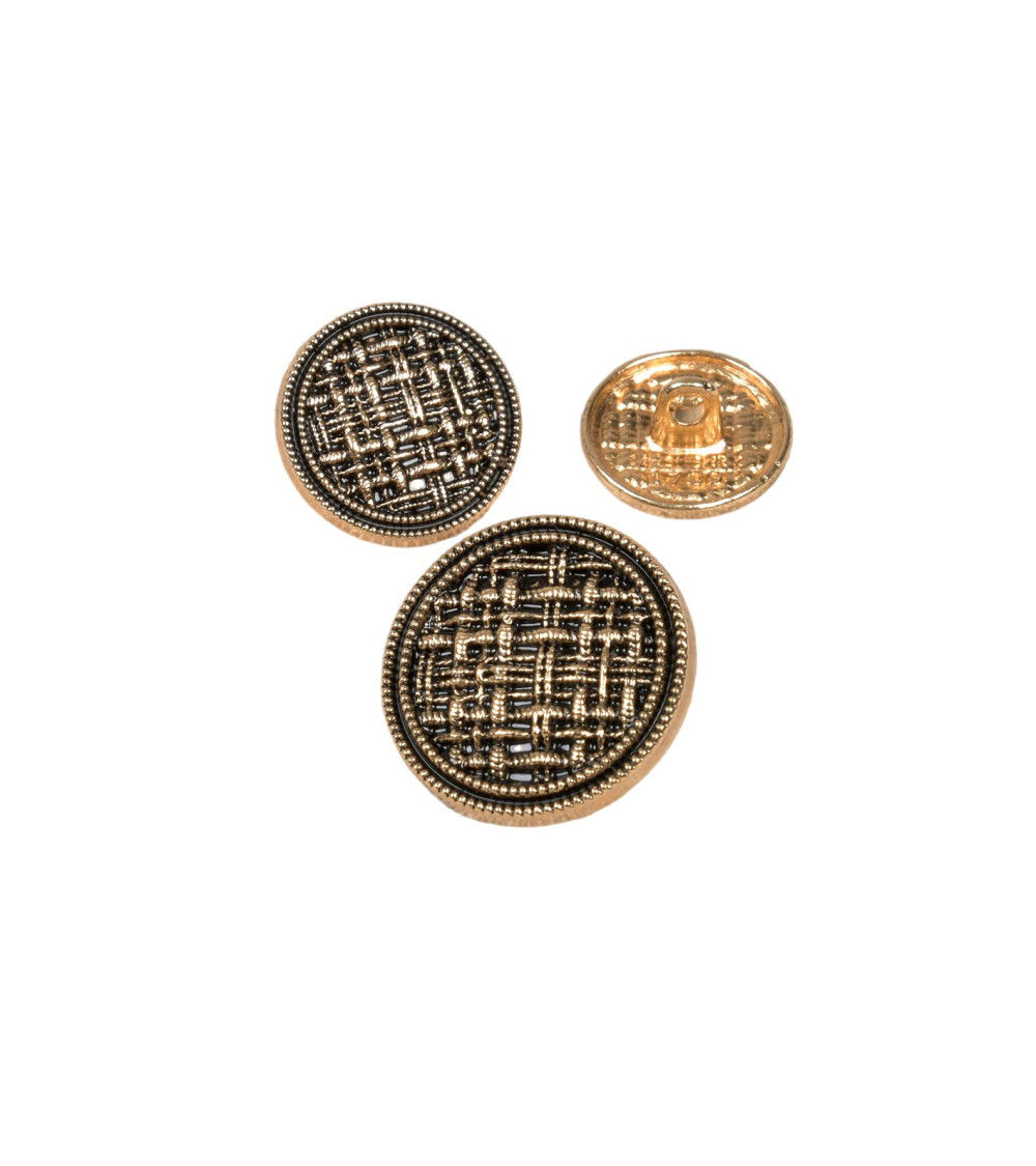 Metal buttons with antique gold weave pattern