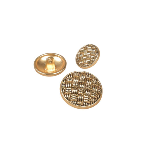 Set of 3 metal buttons with antique gold weaving pattern