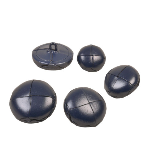 Set of 3 genuine navy blue leather buttons
