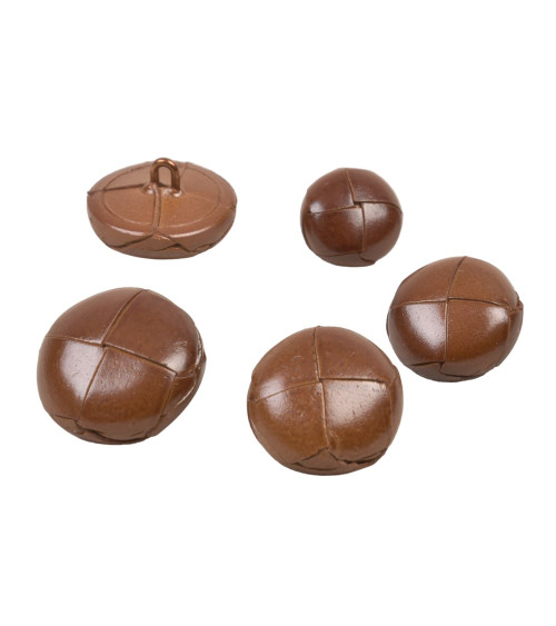 Set di 3 bottoni in vera pelle marrone havana