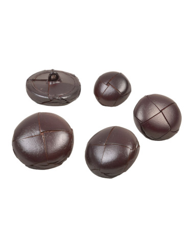 Set of 3 genuine brown leather buttons