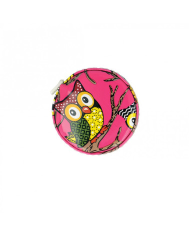 Pink owl tape measure on black background