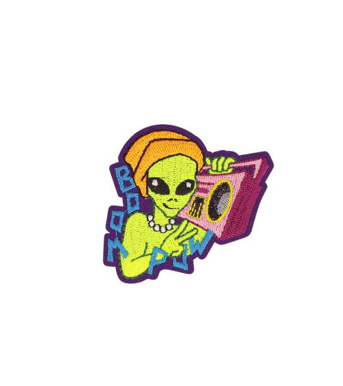 Alien party party time iron-on patch 5.2cm x 4.9cm