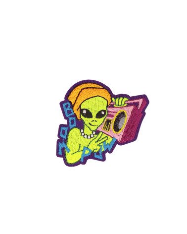 Alien party party time iron-on patch 5.2cm x 4.9cm