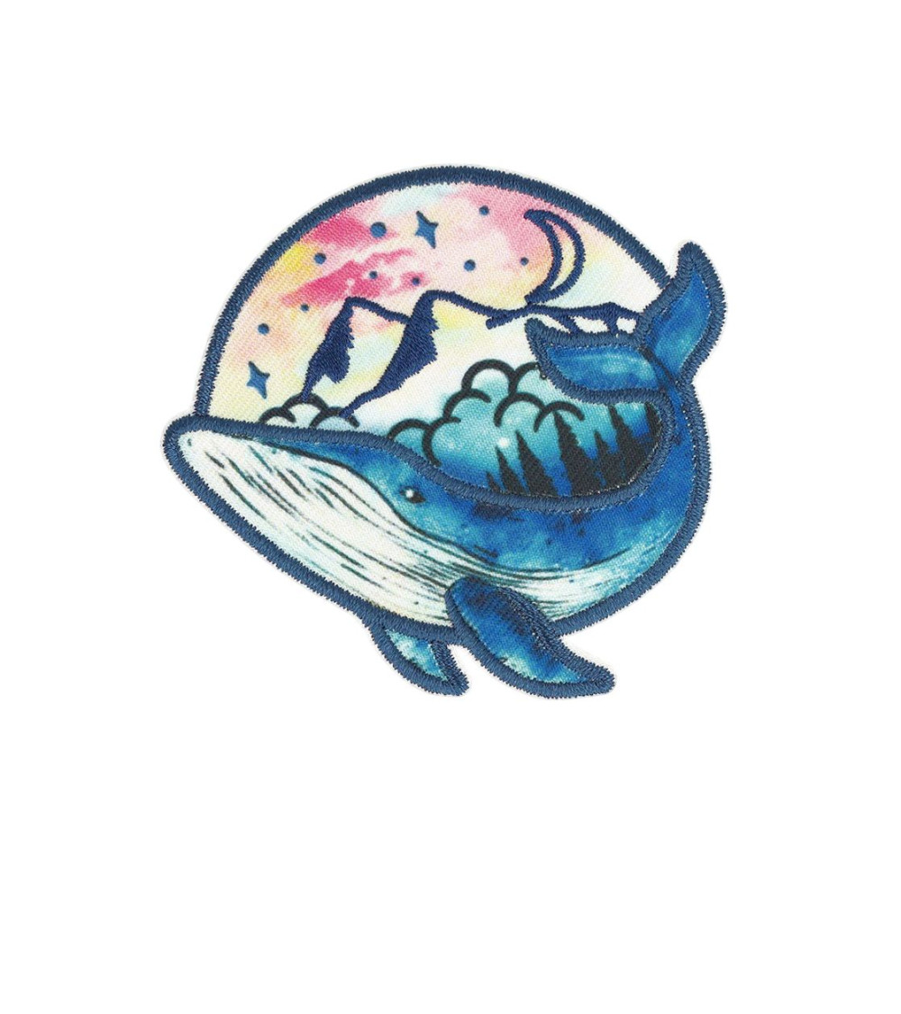 Whale mountain iron-on patch 6.3cm x 6.1cm