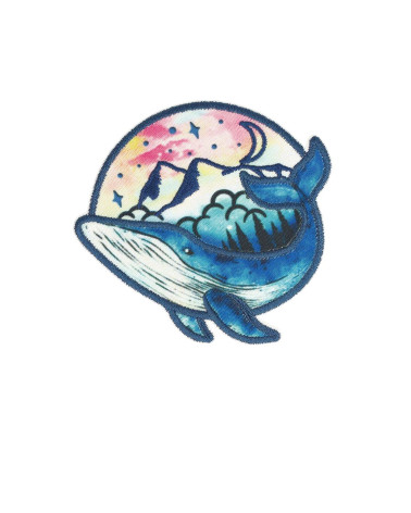 Whale mountain iron-on patch 6.3cm x 6.1cm