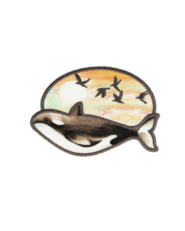 Whale birds iron-on patch 6.9cm x 4.8cm