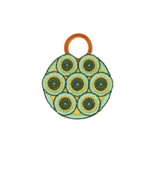 Green wicker style iron-on patch 5.6cm x 4.6cm