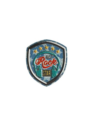 Ecusson thermocollant facon denim just rock star 5,4cm x 4,7cm