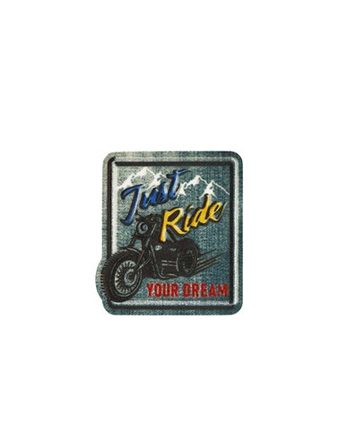 Ecusson thermocollant facon denim just ride 5cm x 4,5cm
