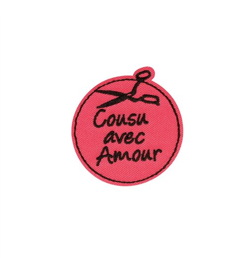 Ecusson thermocollant à messages cousu avec amour 4,6cm x 4,3cm