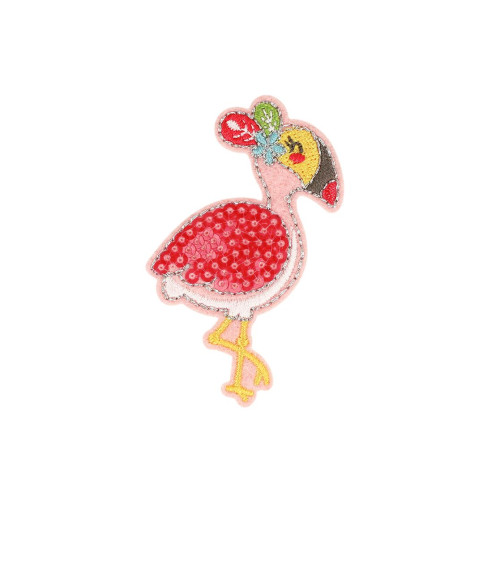 Juego de 3 parches termoadhesivos de flamencos con lentejuelas de verano, 4 cm x 6,5 cm