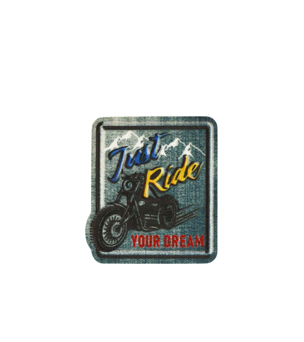 Set of 3 just ride denim style iron-on patches 5cm x 4.5cm