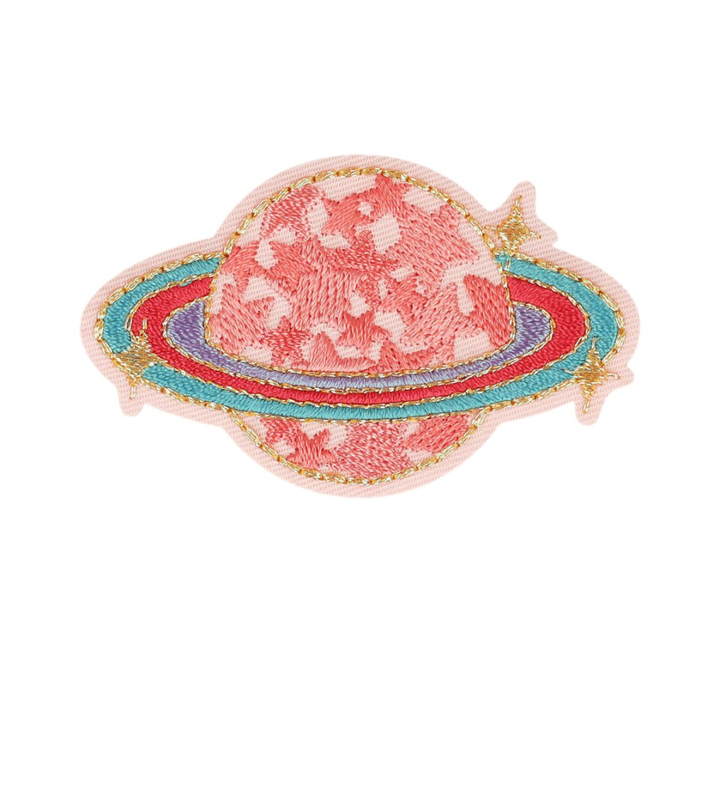 Set of 3 love heart planet iron-on patches 6.4cm x 4.2cm