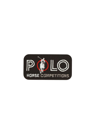 Set of 3 black polo horse competition iron-on patches 5.4cm x 2.9cm