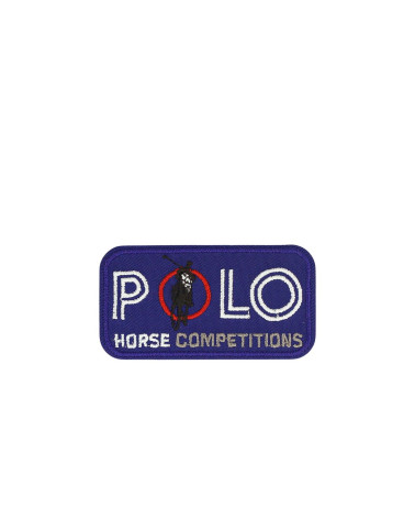 Set of 3 iron-on polo horse competition badges blue 5.4cm x 2.9cm