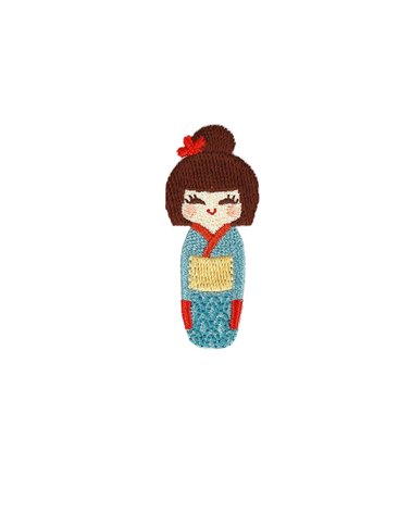 Lot de 3 écussons thermocollants poupée en kimono bleu 5,2cm x 2,2cm