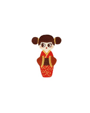 Lot de 3 écussons thermocollants poupée en kimono orange 4,5cm x 3,1cm