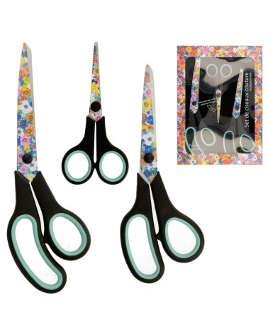 Set of 3 professional blue flower scissors