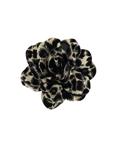 Broche fleur motif panthère gris clair