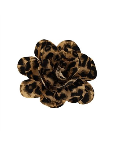 Broche fleur motif panthère marron havane