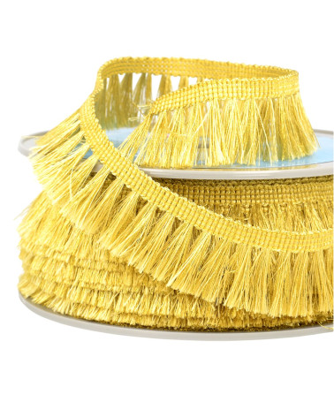 Bobina da 20 m con frange effetto metallo da 28 mm color oro