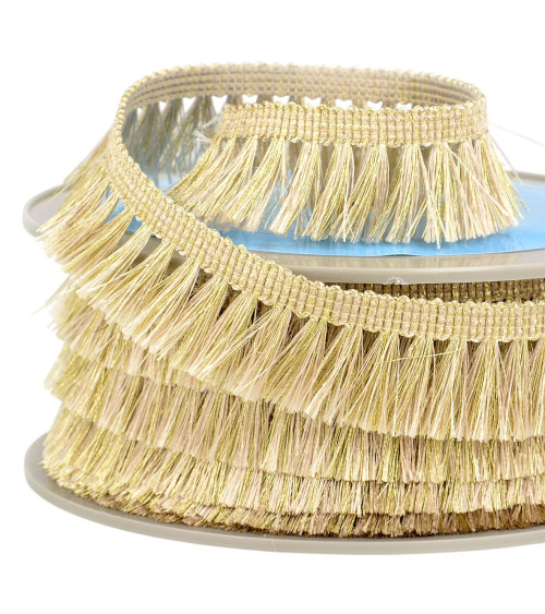 Bobina de 20 m de flecos aspecto metálico 28 mm beige/oro