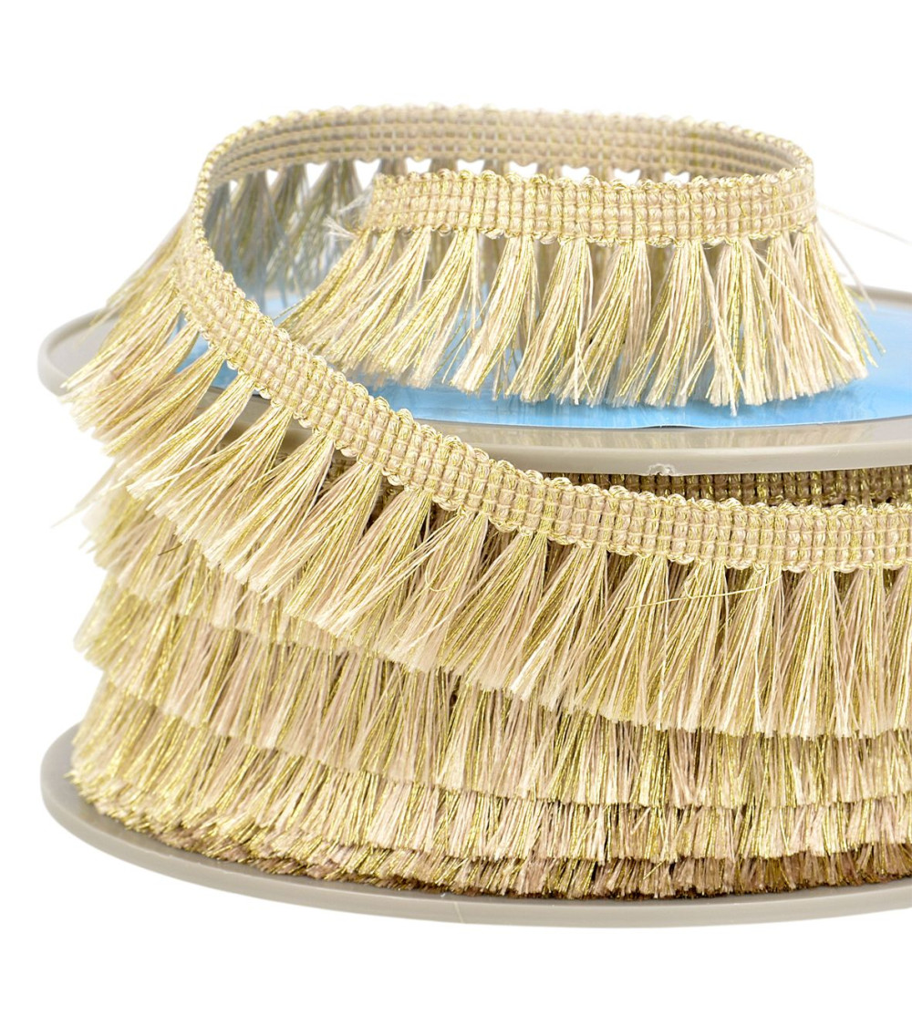 20m spool metal look fringe 28mm beige/gold