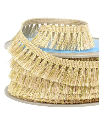 Bobina de 20 m de flecos aspecto metálico 28 mm beige/oro