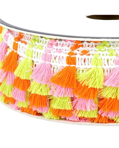 Bobine 25m frange pompons multicolore 15mm vert anis