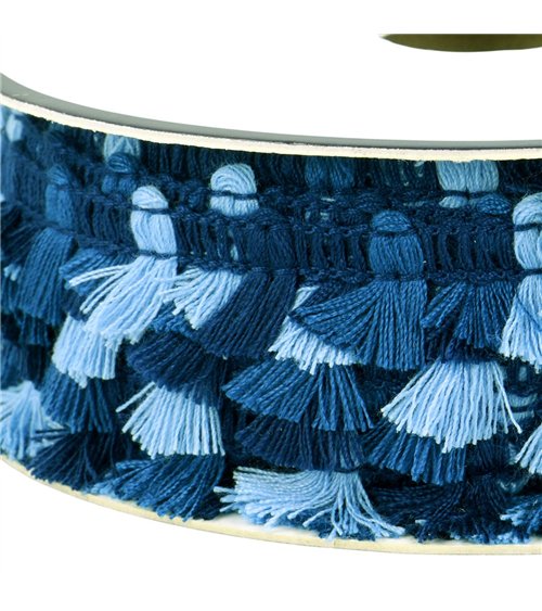 Bobine 25m frange pompons multicolore 15mm bleu marine
