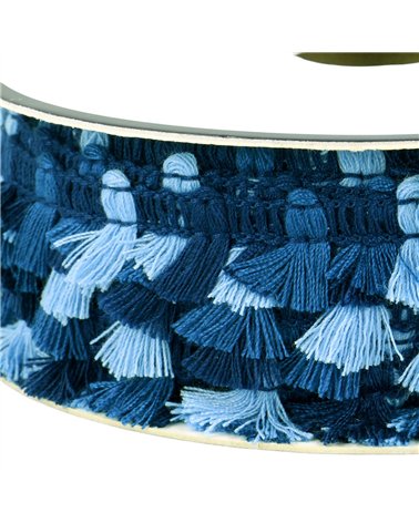 Bobine 25m frange pompons multicolore 15mm bleu marine