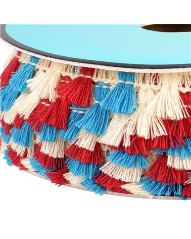 Bobine 25m frange pompons multicolore 15mm écru