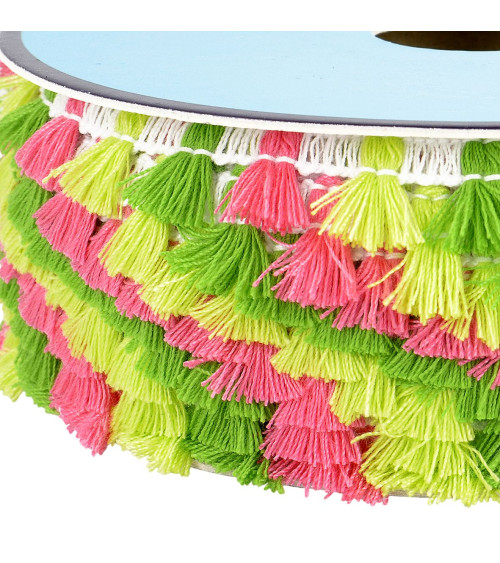 25m spool with multi-colored pompom fringe 15mm green