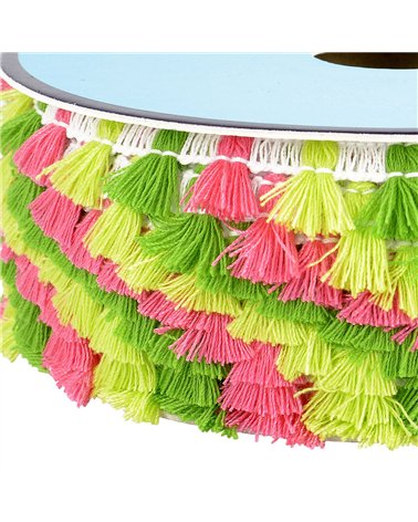 Bobine 25m frange pompons multicolore 15mm vert