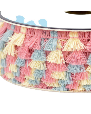 Bobina da 25 mt con frangia pompon multicolore da 15 mm fucsia