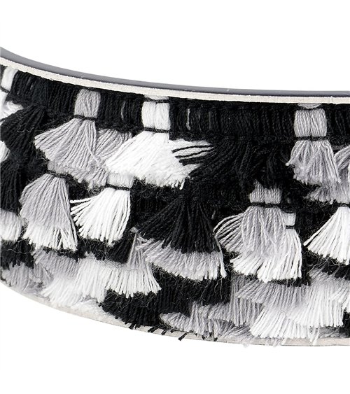 Bobine 25m frange pompons multicolore 15mm noir blanc