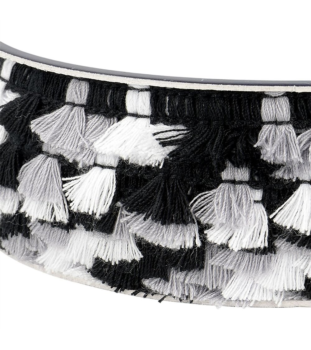 Bobine 25m frange pompons multicolore 15mm noir blanc
